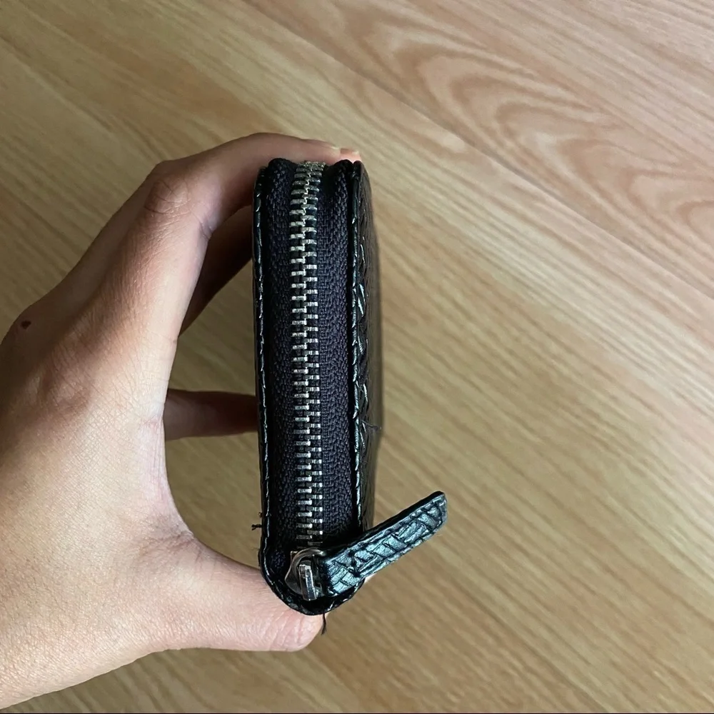 Black Faux Leather Zipper Continental Wallet